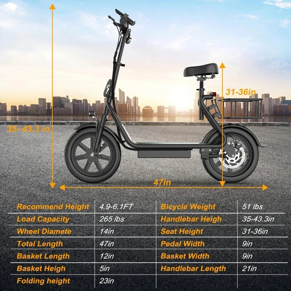 Refurbished "A Grade" Ladped LPBS Electric Scooter w/Seat, Foldable 500W 10.4Ah Battery 22mph 28Miles