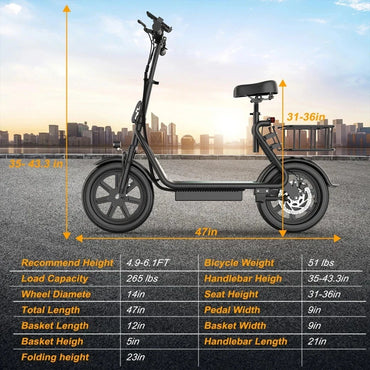Refurbished Ladped LPBS Electric Scooter w/Seat, Foldable 500W 10.4Ah Battery 22mph 28Miles