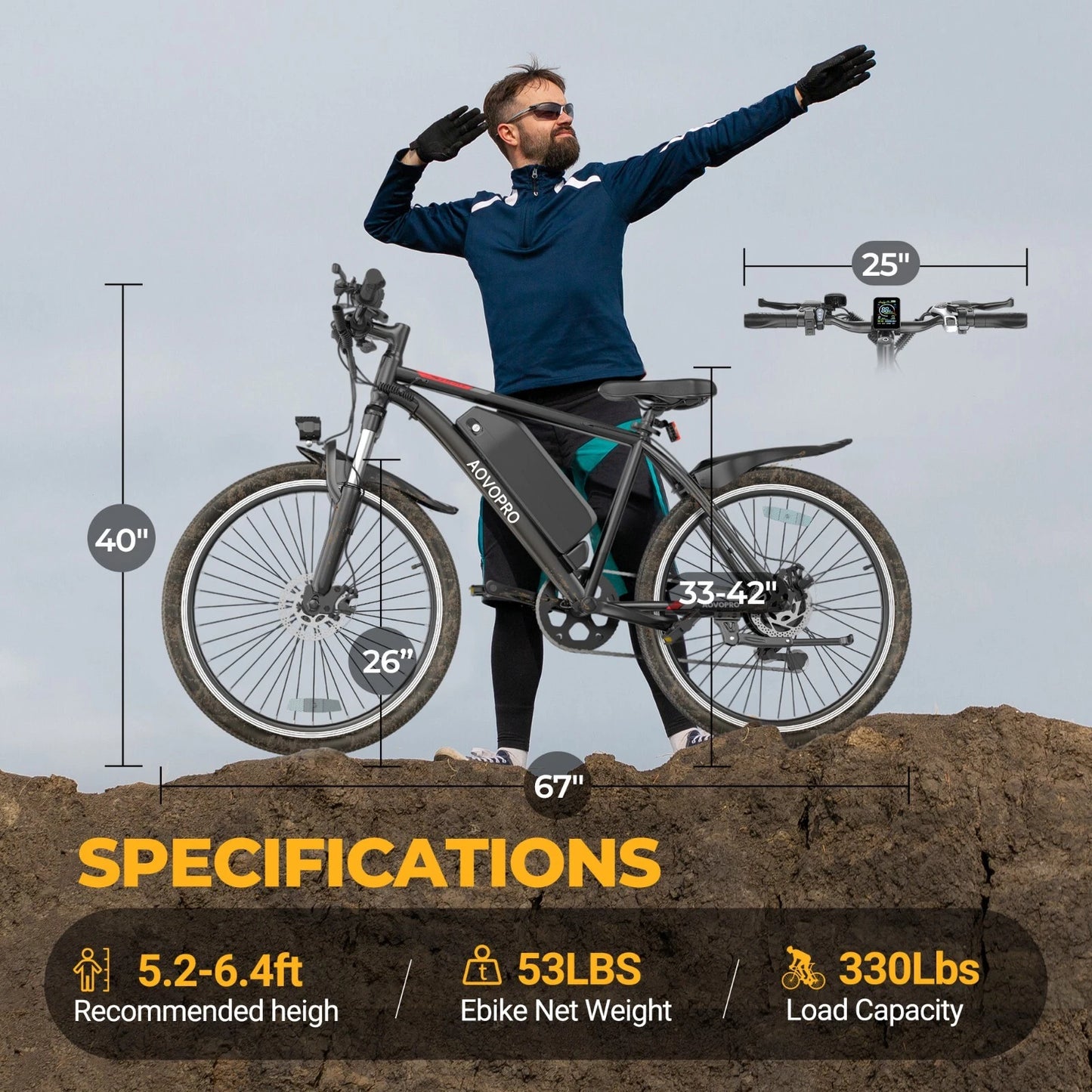 REFURBISHED "A Grade" AOVOPRO BK900 Electric MTB Electric Bike 9AH Battery with Smart APP for Adults