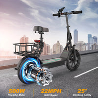 REFURBISHED "A GRADE" - AOVOPRO ESBSPRO Electric Scooter with Seat, Foldable 500W 22.5Ah Battery 22mph